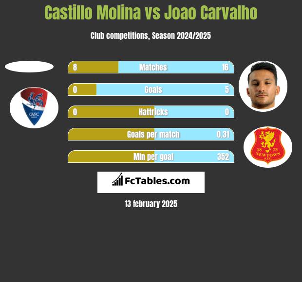 Castillo Molina vs Joao Carvalho h2h player stats