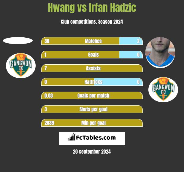 Hwang vs Irfan Hadzic h2h player stats