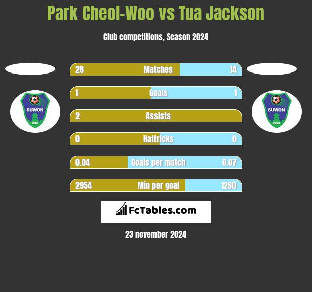 Park Cheol-Woo vs Tua Jackson h2h player stats