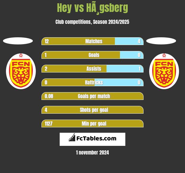 Hey vs HÃ¸gsberg h2h player stats