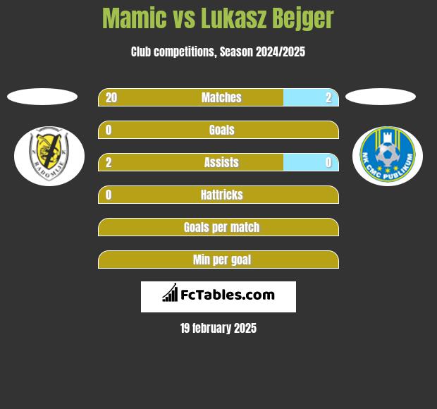 Mamic vs Lukasz Bejger h2h player stats