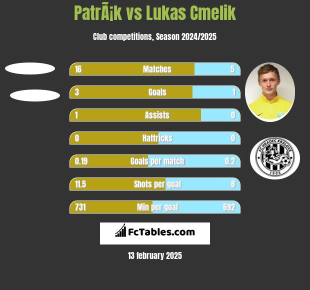 PatrÃ¡k vs Lukas Cmelik h2h player stats