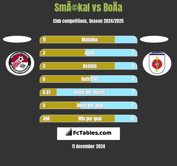 SmÃ©kal vs BoÄa h2h player stats