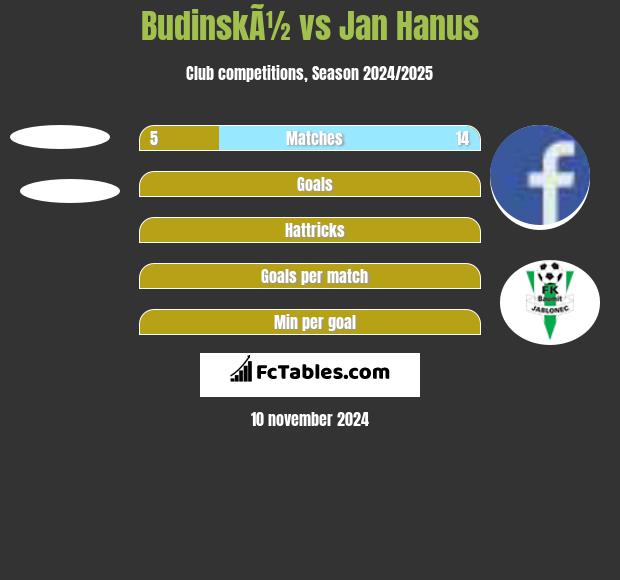 BudinskÃ½ vs Jan Hanus h2h player stats