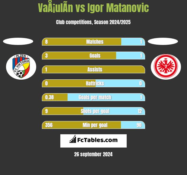 VaÅ¡ulÃ­n vs Igor Matanovic h2h player stats