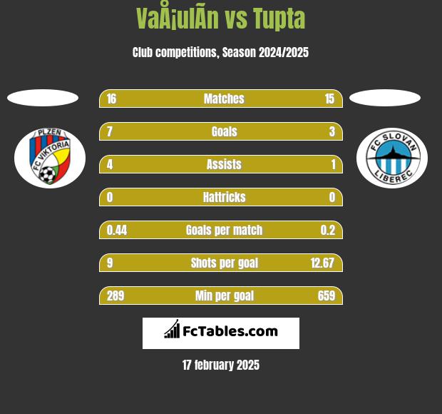 VaÅ¡ulÃ­n vs Tupta h2h player stats