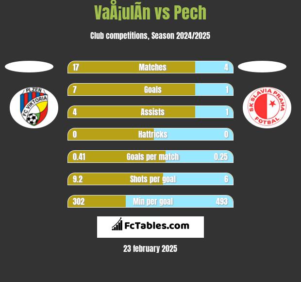 VaÅ¡ulÃ­n vs Pech h2h player stats