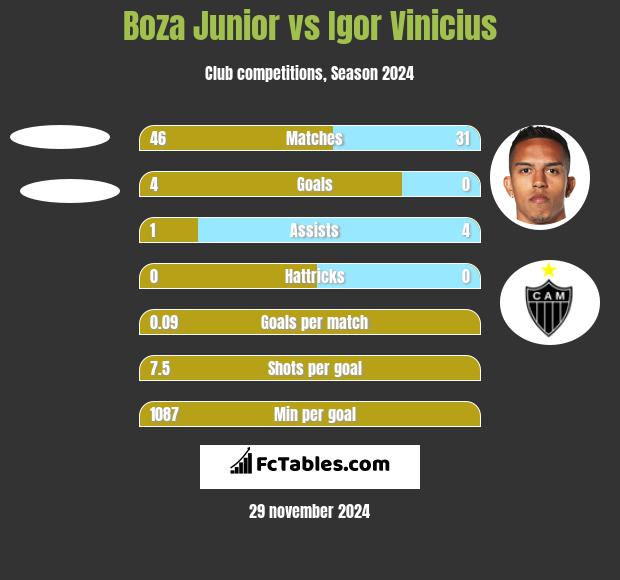 Boza Junior vs Igor Vinicius h2h player stats