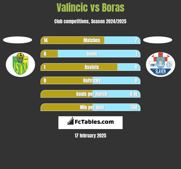 Valincic vs Boras h2h player stats