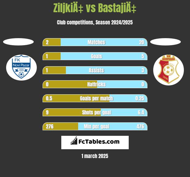 ZiljkiÄ‡ vs BastajiÄ‡ h2h player stats