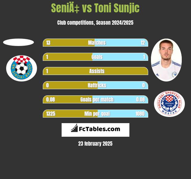 SeniÄ‡ vs Toni Sunjic h2h player stats