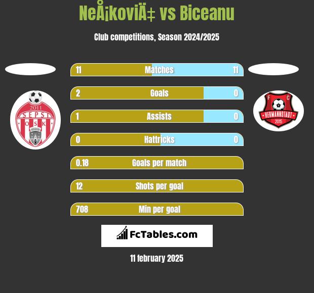 NeÅ¡koviÄ‡ vs Biceanu h2h player stats