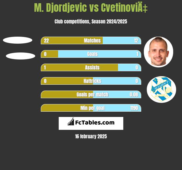 M. Djordjevic vs CvetinoviÄ‡ h2h player stats