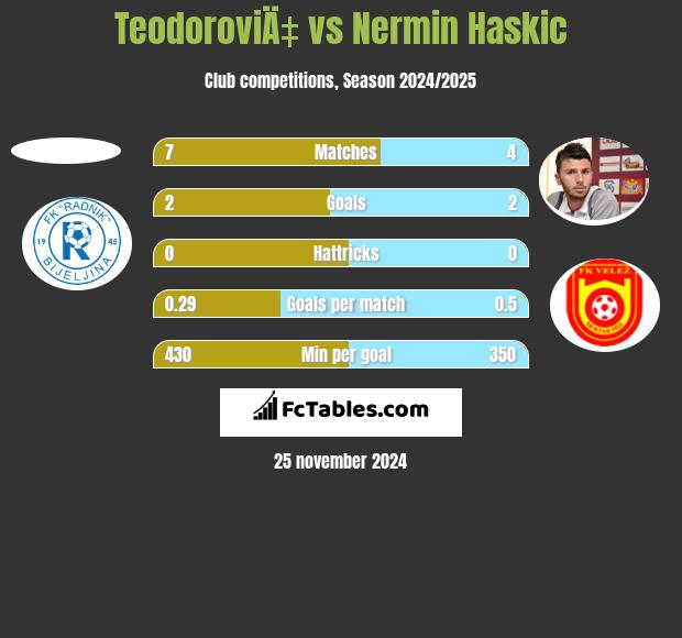 TeodoroviÄ‡ vs Nermin Haskic h2h player stats