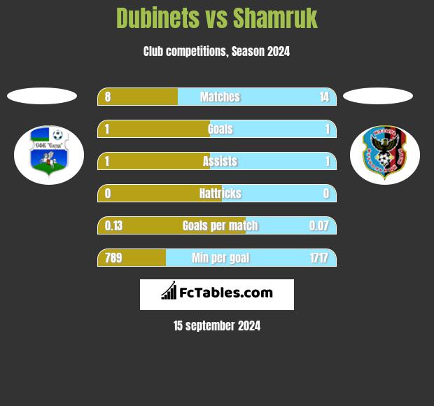 Dubinets vs Shamruk h2h player stats