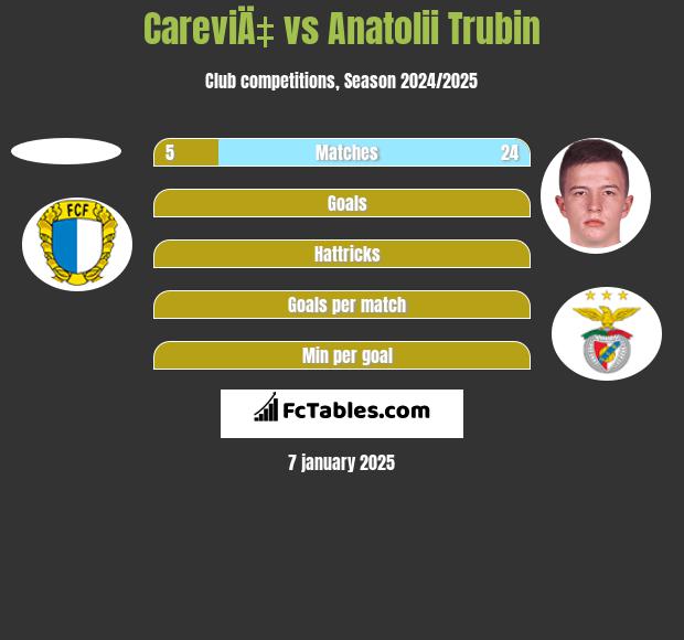 CareviÄ‡ vs Anatolii Trubin h2h player stats