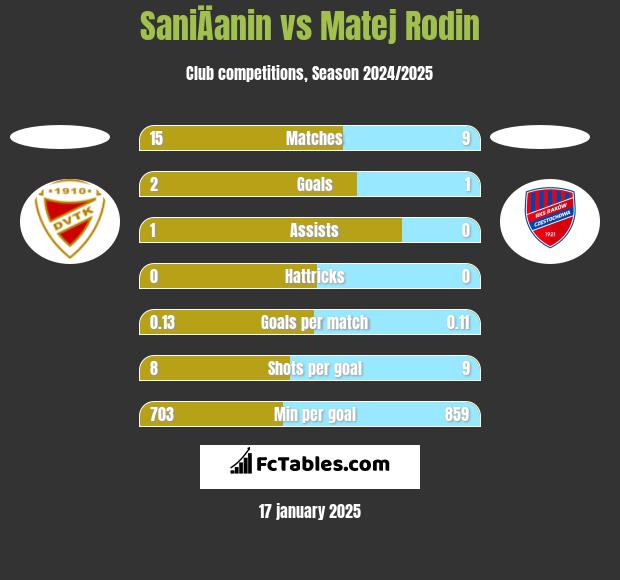 SaniÄanin vs Matej Rodin h2h player stats