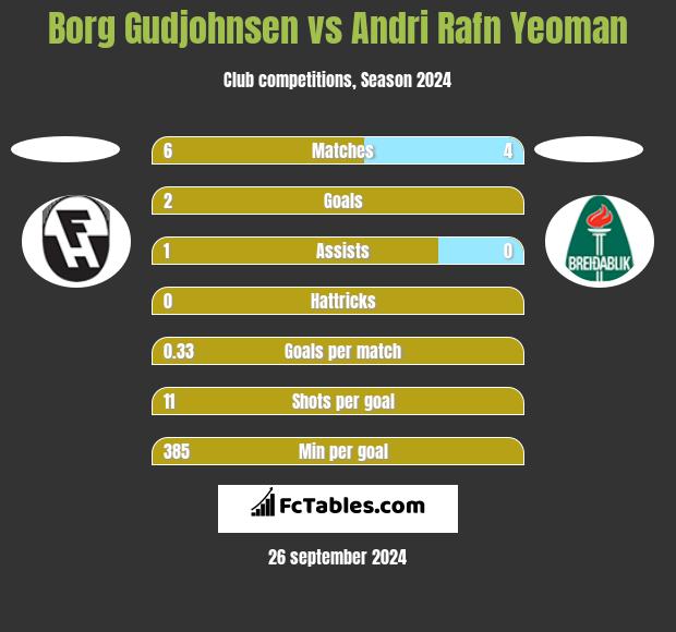 Borg Gudjohnsen vs Andri Rafn Yeoman h2h player stats