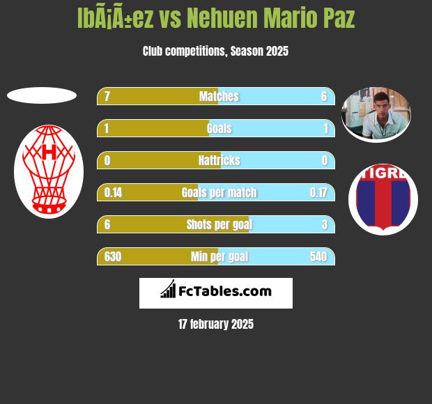 IbÃ¡Ã±ez vs Nehuen Mario Paz h2h player stats