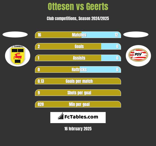 Ottesen vs Geerts h2h player stats