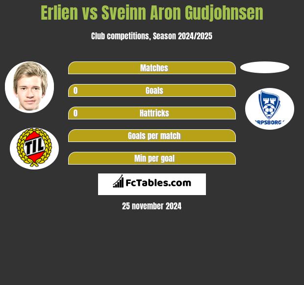 Erlien vs Sveinn Aron Gudjohnsen h2h player stats