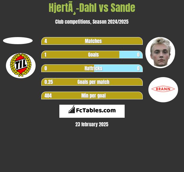 HjertÃ¸-Dahl vs Sande h2h player stats