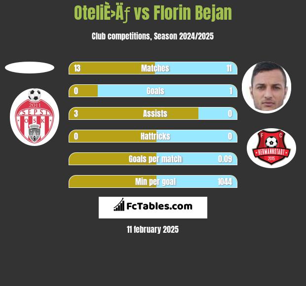 OteliÈ›Äƒ vs Florin Bejan h2h player stats