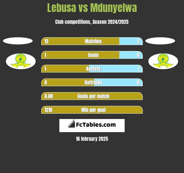 Lebusa vs Mdunyelwa h2h player stats