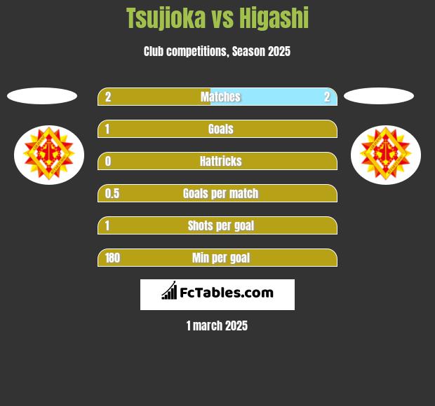 Tsujioka vs Higashi h2h player stats