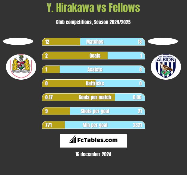 Y. Hirakawa vs Fellows h2h player stats