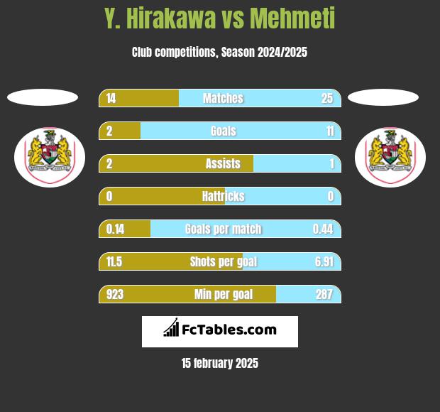 Y. Hirakawa vs Mehmeti h2h player stats