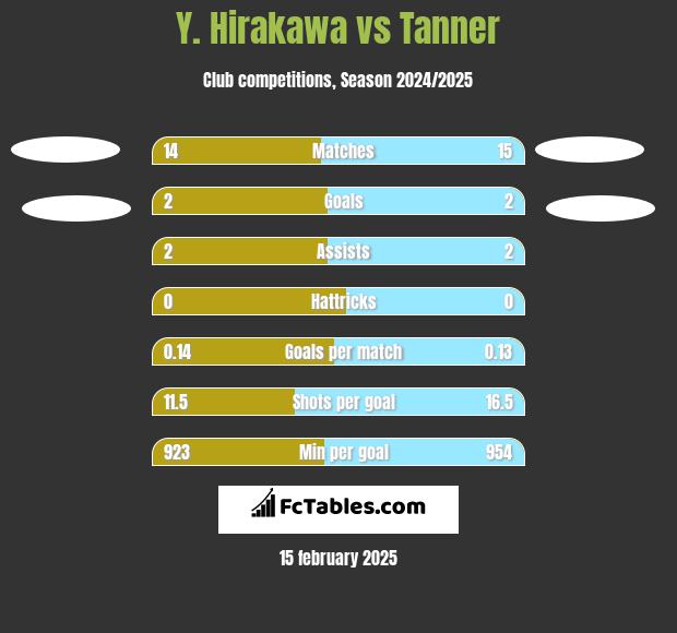 Y. Hirakawa vs Tanner h2h player stats