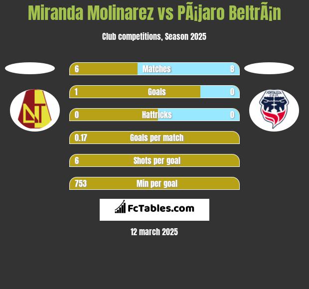 Miranda Molinarez vs PÃ¡jaro BeltrÃ¡n h2h player stats