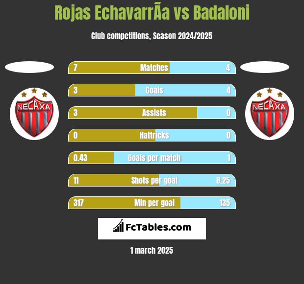 Rojas EchavarrÃ­a vs Badaloni h2h player stats