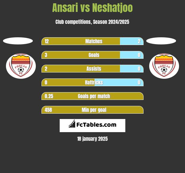 Ansari vs Neshatjoo h2h player stats