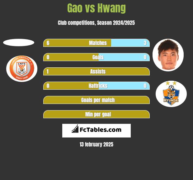 Gao vs Hwang h2h player stats