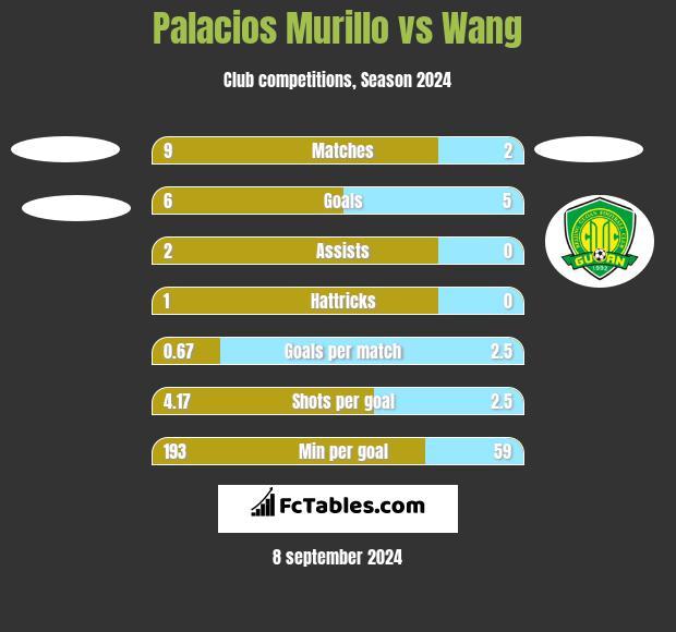 Palacios Murillo vs Wang h2h player stats