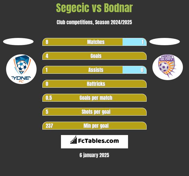 Segecic vs Bodnar h2h player stats