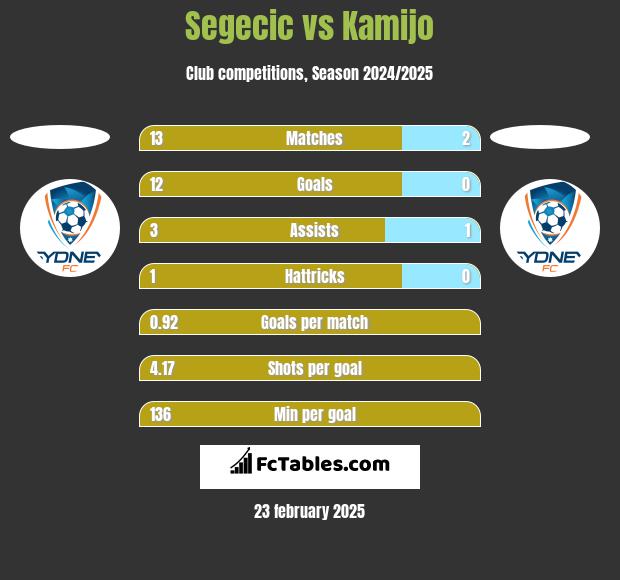 Segecic vs Kamijo h2h player stats