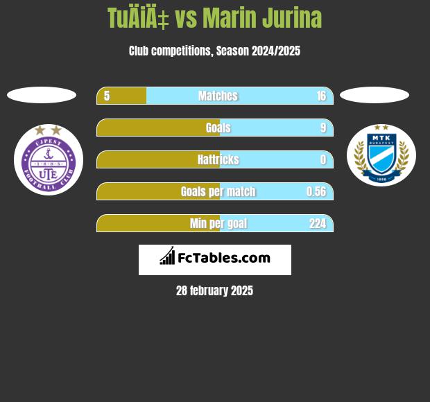 TuÄiÄ‡ vs Marin Jurina h2h player stats