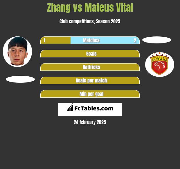 Zhang vs Mateus Vital h2h player stats