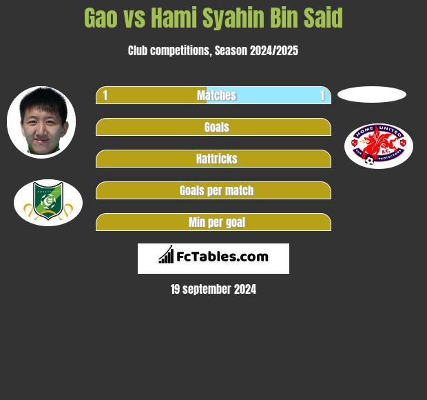 Gao vs Hami Syahin Bin Said h2h player stats