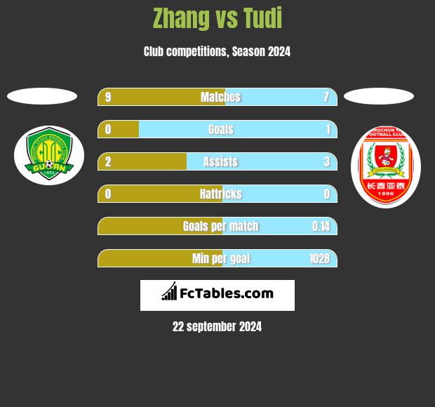 Zhang vs Tudi h2h player stats