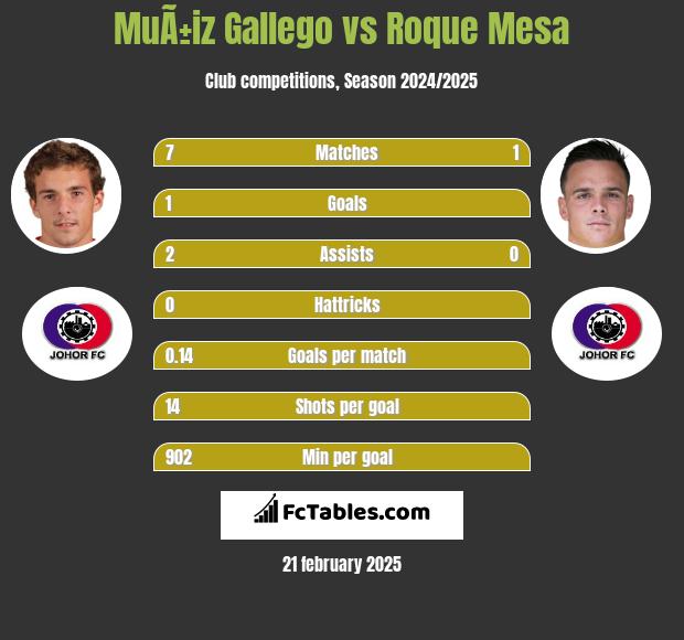 MuÃ±iz Gallego vs Roque Mesa h2h player stats