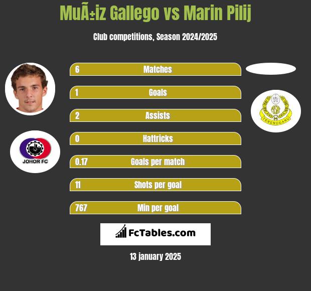 MuÃ±iz Gallego vs Marin Pilij h2h player stats