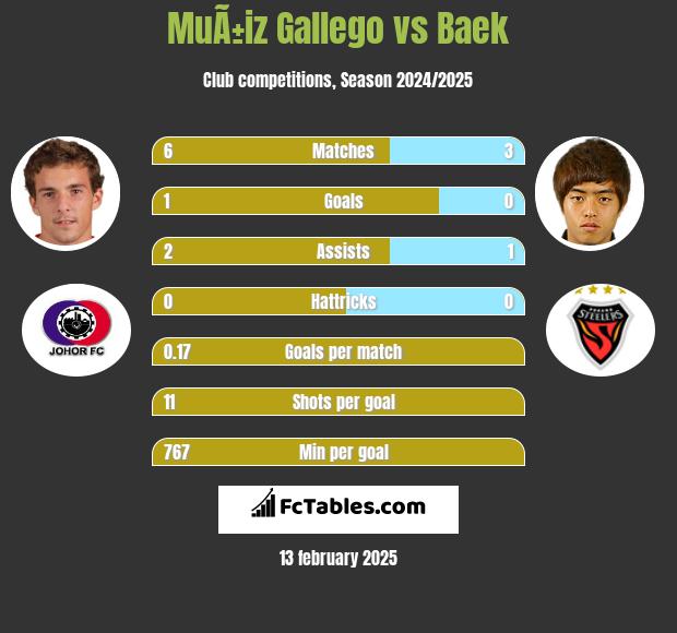 MuÃ±iz Gallego vs Baek h2h player stats