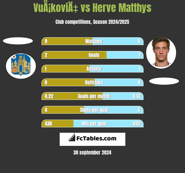 VuÅ¡koviÄ‡ vs Herve Matthys h2h player stats