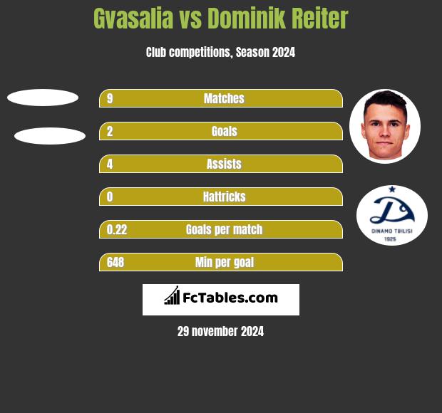 Gvasalia vs Dominik Reiter h2h player stats