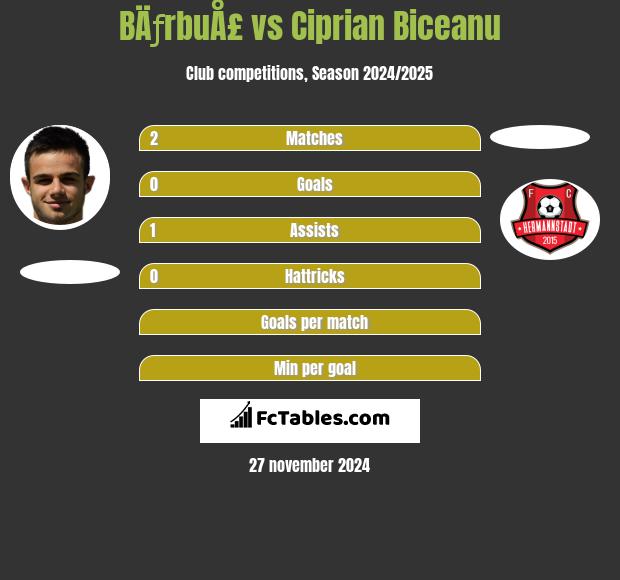 BÄƒrbuÅ£ vs Ciprian Biceanu h2h player stats