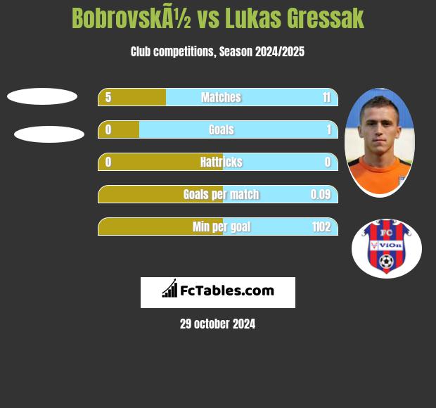 BobrovskÃ½ vs Lukas Gressak h2h player stats